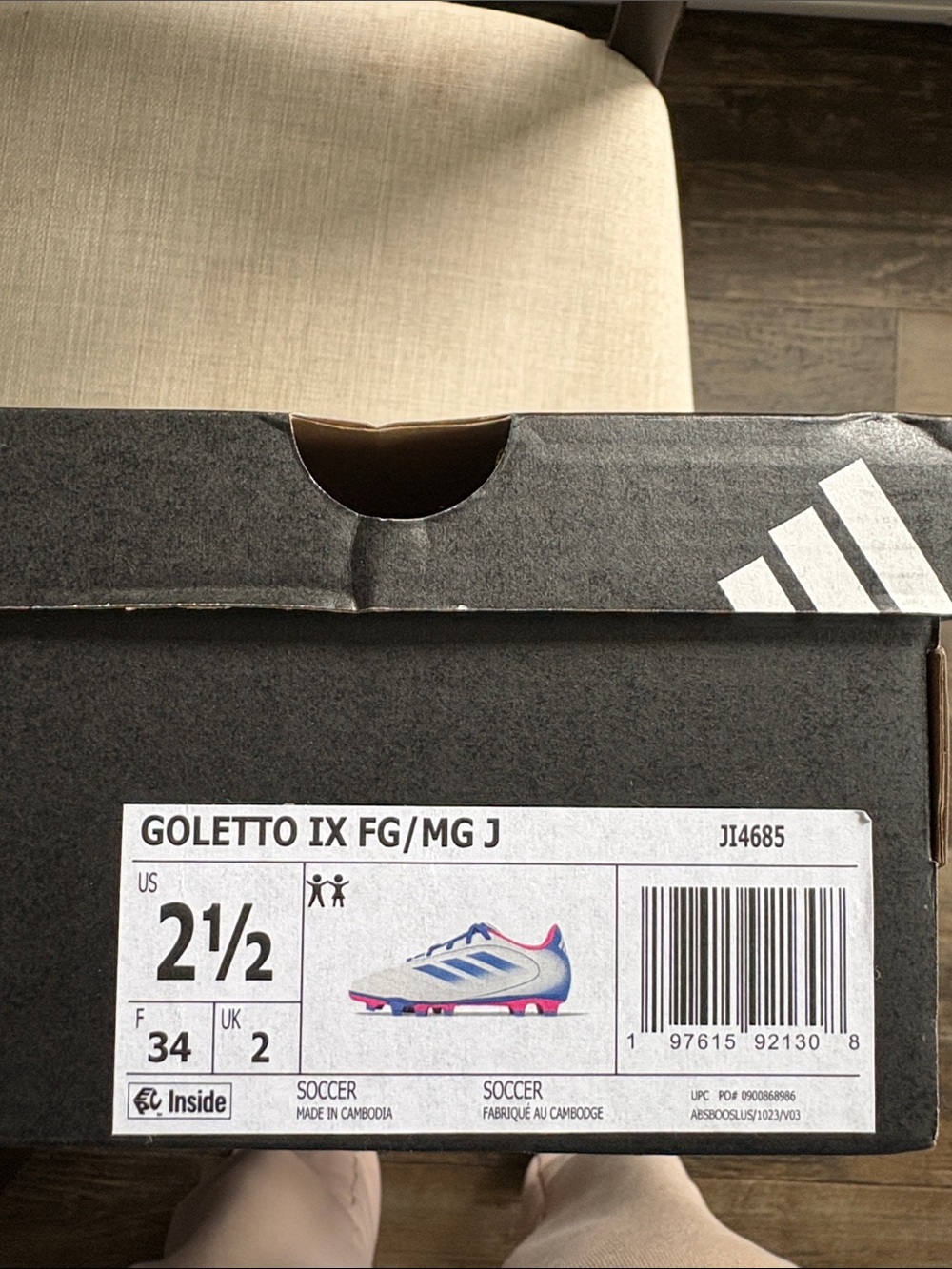 adidas Goleto IX FG/MG Jr Box - White with Blue and Pink Accents